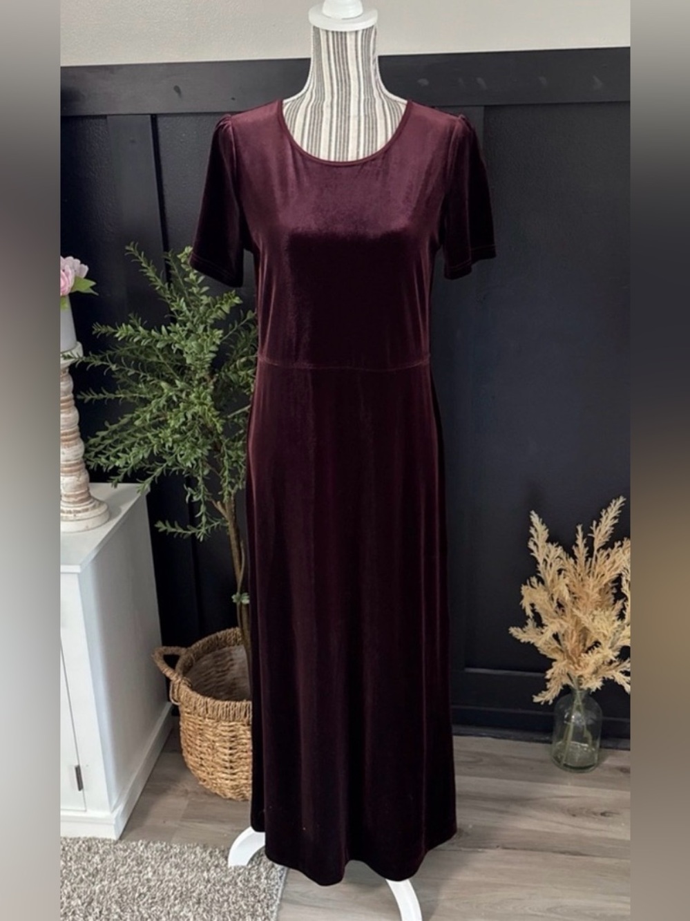 Vtg 90s Laura Ashley Velvet Dress Romantic Maxi Dark Academia Funeral Chic Sz M